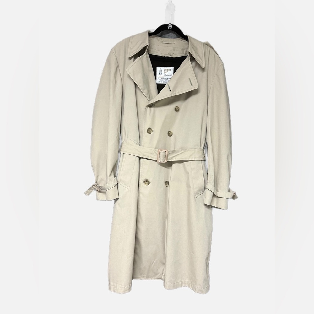 Vintage London Fog Tan All Weather Trench Coat Faux Fur Liner Mens size 42 EUC - Picture 2 of 8